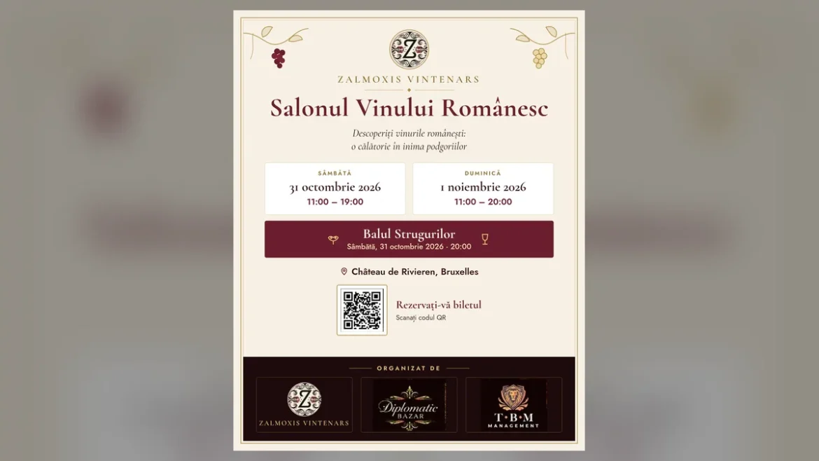 Afiș Salonul Vinului Românesc și Balul Strugurilor, 31 octombrie – 1 noiembrie 2026, Château de Rivieren, Bruxelles