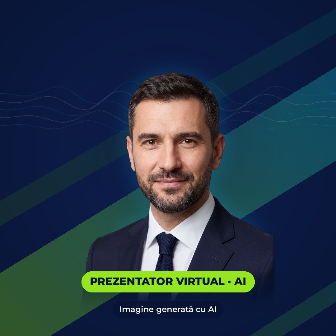 Tudor Pop, prezentator virtual Radio Belgia. Imagine generată cu AI.